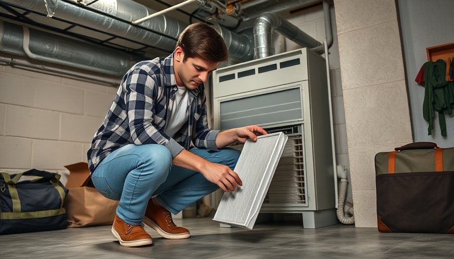 Man checking furnace filter in basement, HVAC maintenance tips