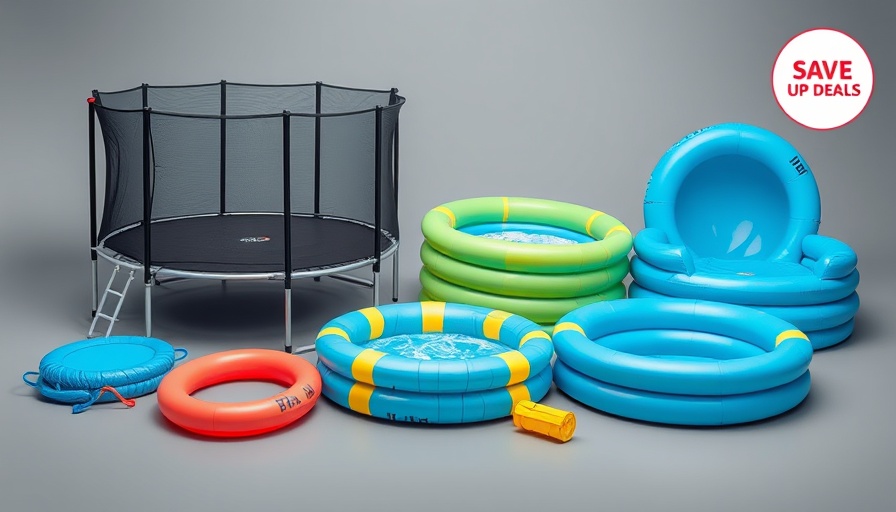 Walmart Deals Day outdoor fun discounts show trampoline and pools.
