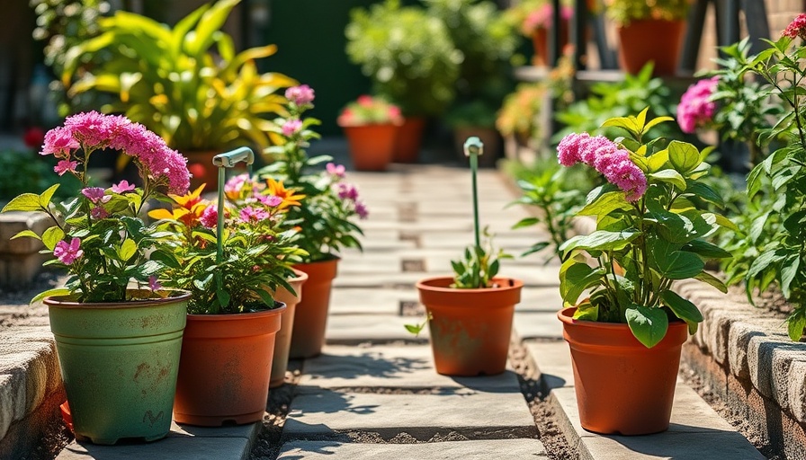 Efficient plant watering systems in a garden setting.