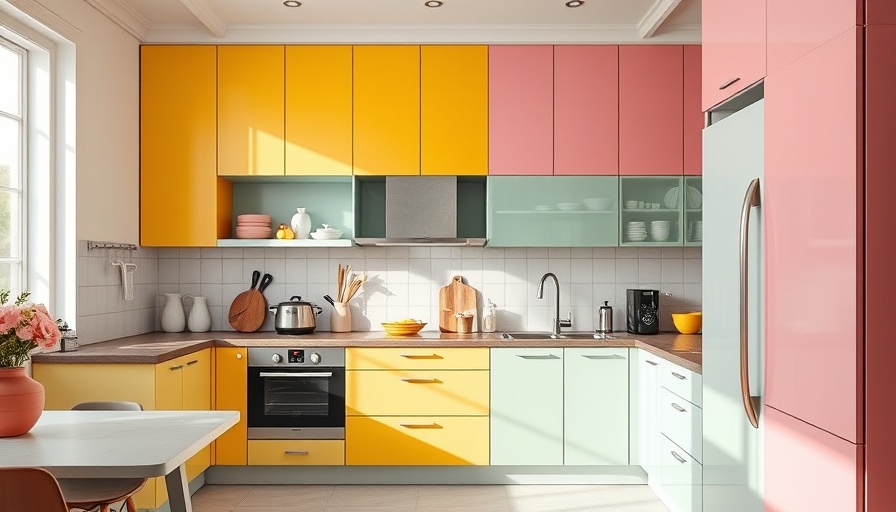 Vibrant pastel kitchen cabinets in Calgary design.