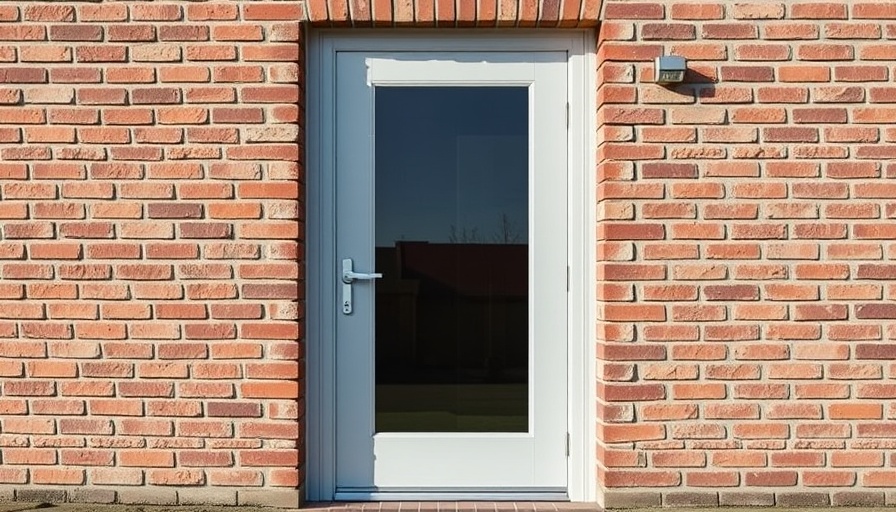 Modern storm door with glass in rustic brick setting