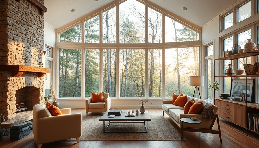 Bright sunroom with large windows and cozy seating.