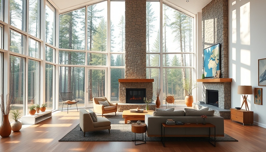 Modern French patio doors in a stylish living room setting with forest view.