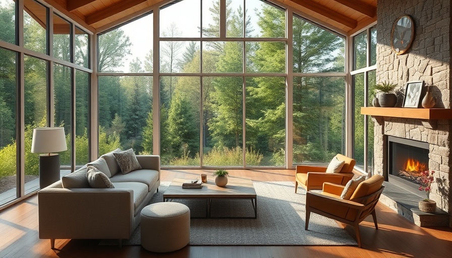 Living room with ENERGY STAR Patio Doors offering a view of the forest.