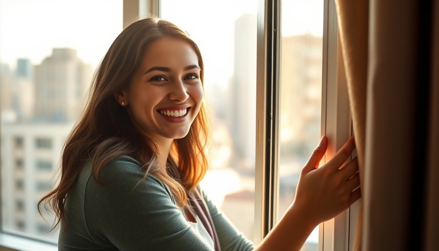 Woman opening window to keep home cool during summer, bright sunlight.