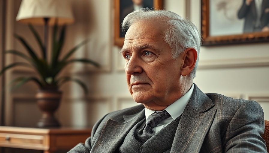 Distinguished elderly man in black and white photo, thoughtful expression.