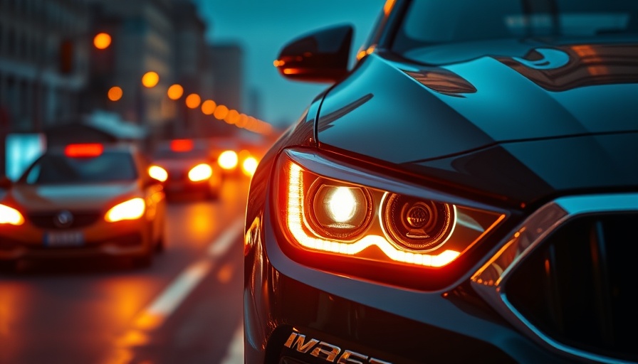 Car with bright headlights on city street at night, showcasing night vision camera safety.