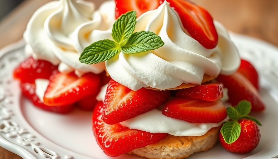 Delicious high-protein strawberry shortcake with whipped cream.