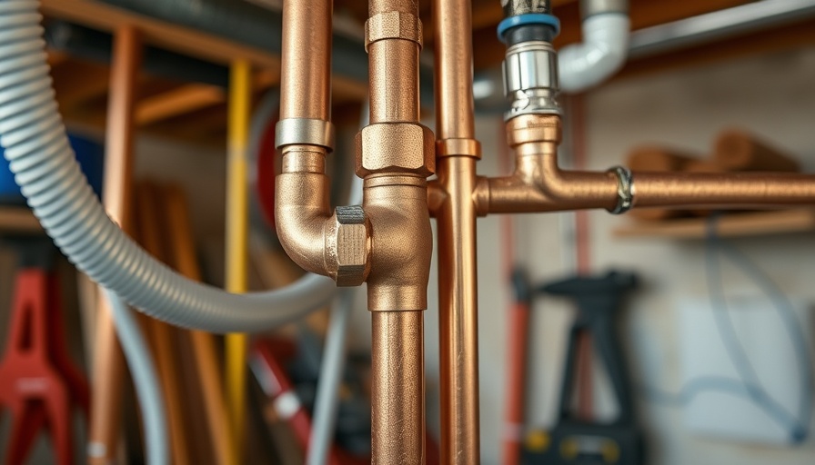 Contrast of PEX vs. copper pipes in plumbing scene.