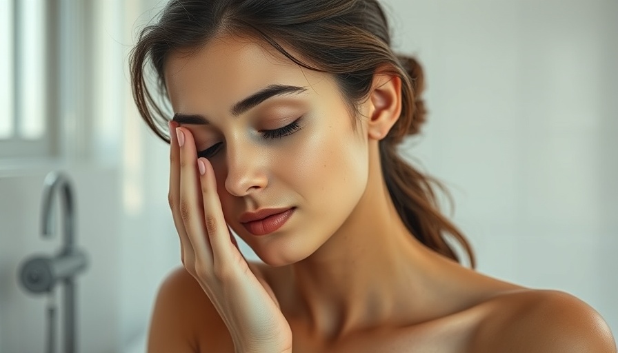 Woman massaging face in bright bathroom for skincare budget tips.
