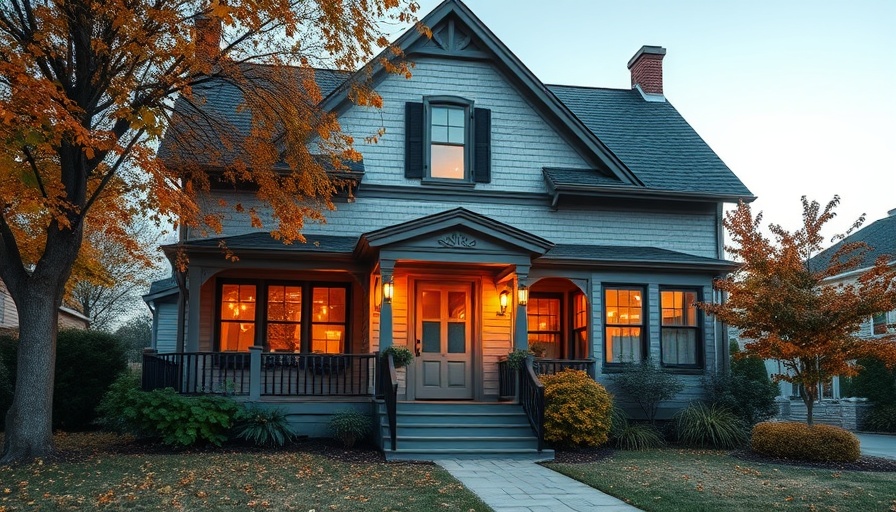 Charming gray house in finished homes real estate market.