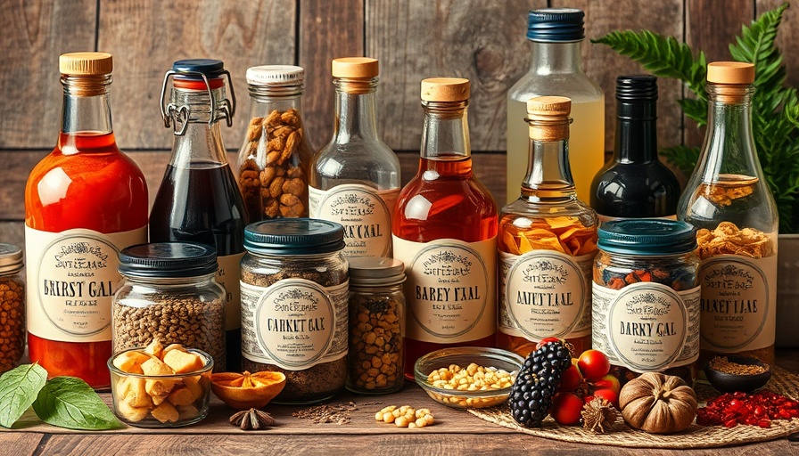 Creative DIY cocktail kits arrangement with whisky and spices.