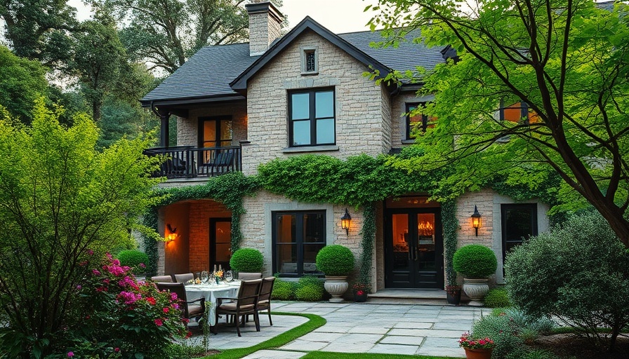 Sydney luxury real estate featuring a charming stone villa and lush garden.