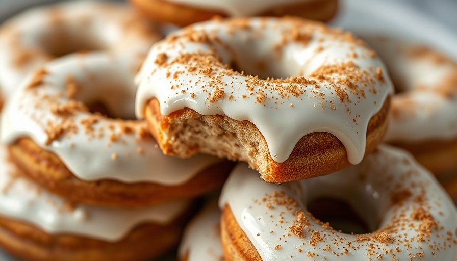 Close-up of healthy chai latte protein donuts with white icing.