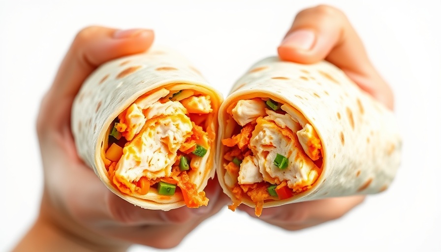 Cut Buffalo Chicken Burritos showing high-protein filling.
