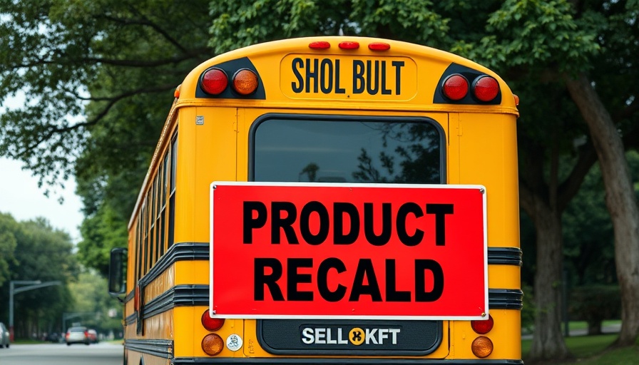 School bus recalled due to fire risk with red recall sign.