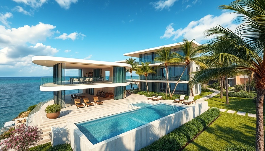 Luxurious Dolce Gabbana branded residences in Marbella, surrounded by palm trees and overlooking the sea.
