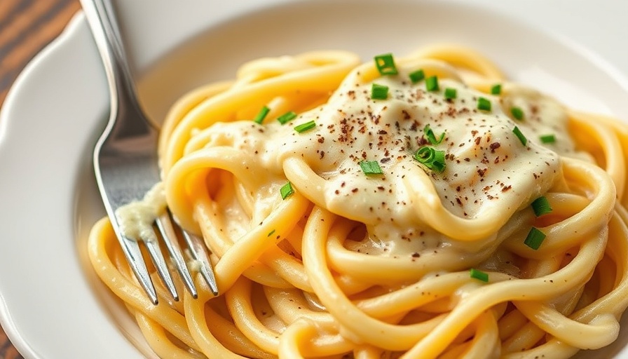 Creamy cottage cheese Alfredo pasta with parsley garnish close-up