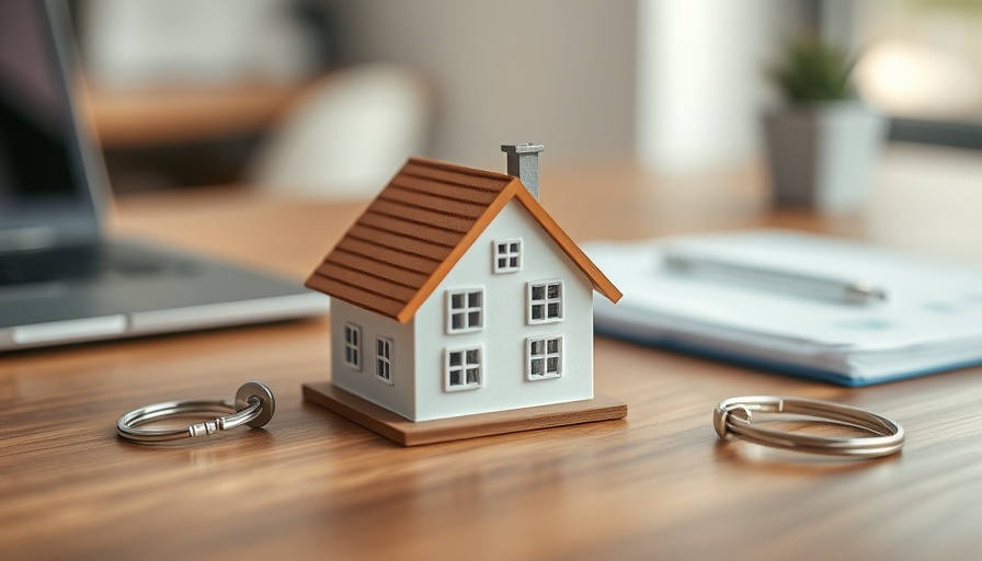 Miniature house with keychain, real estate contract concept.