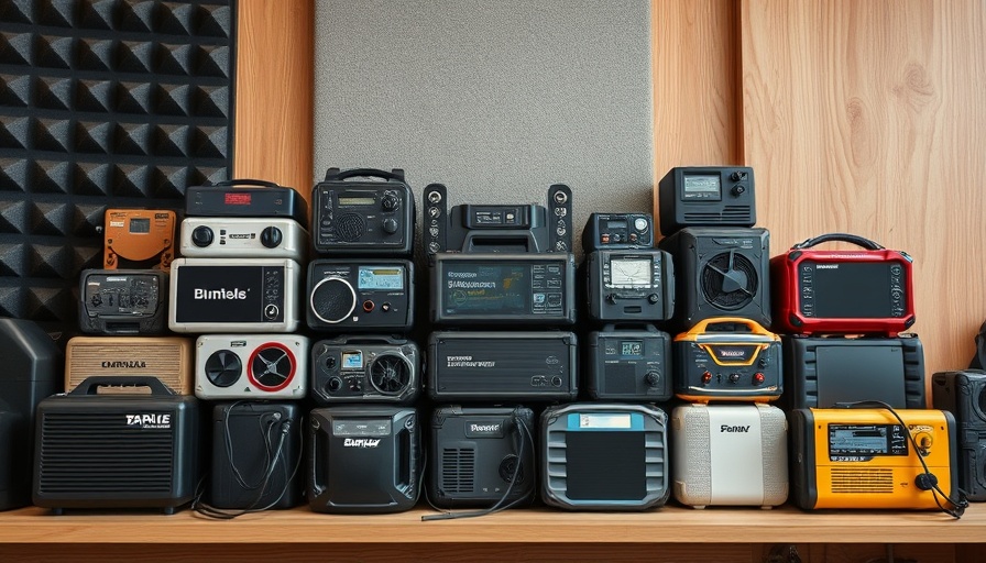 Assorted portable power stations for DIY projects on a wooden shelf.