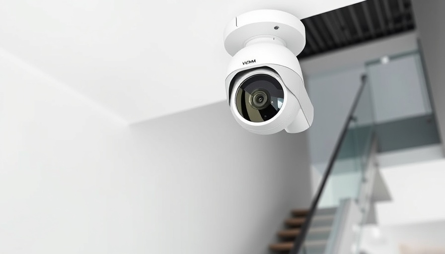 Modern security camera installation in contemporary home, monitoring stairs.