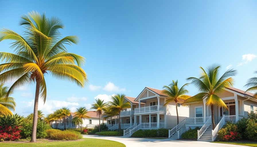 Charming coastal homes in Florida with palm trees on a sunny day