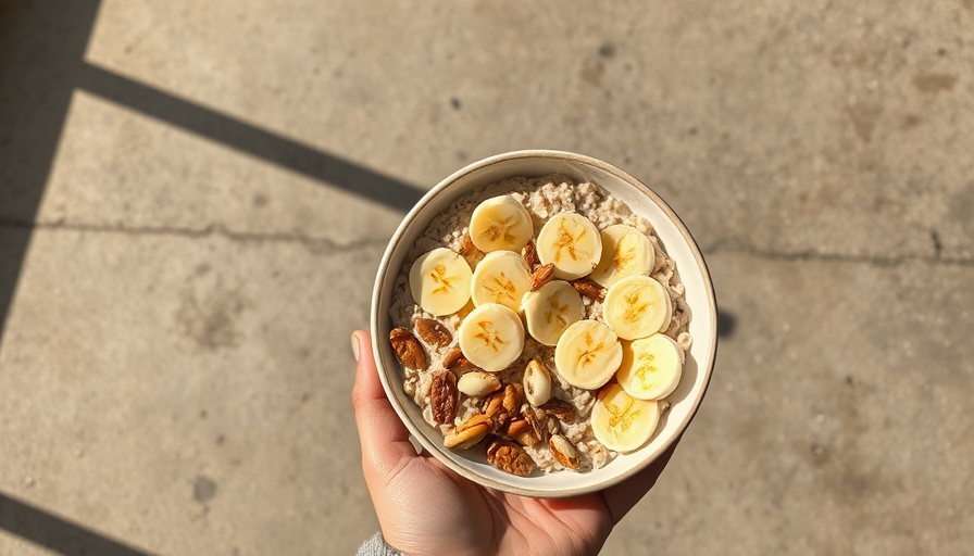 Anti-inflammatory breakfast with oatmeal, bananas, and nuts.