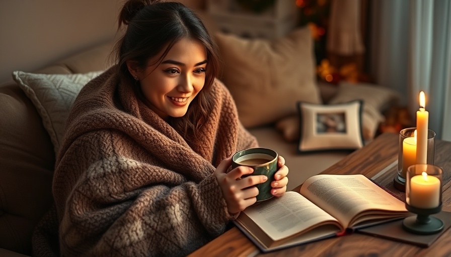 Fall morning routine: Woman sipping coffee in cozy setting.