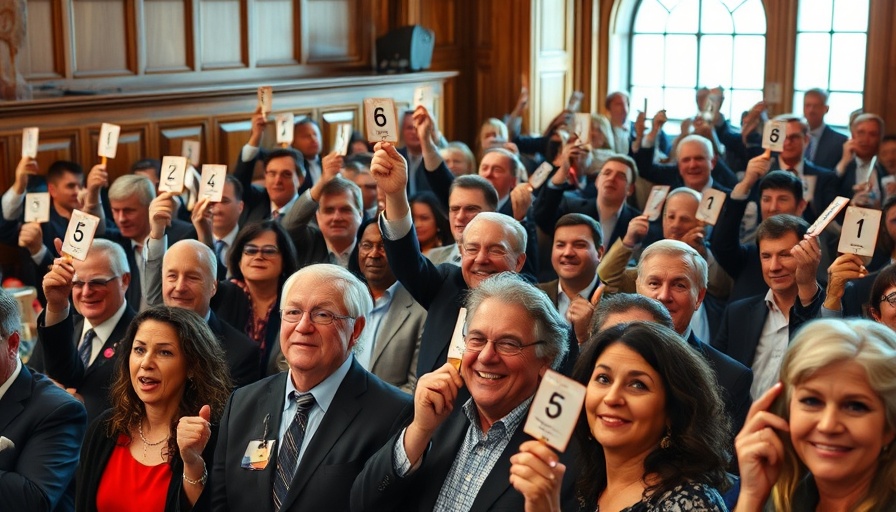 Auctioneers in London actively bidding at an event, holding numbered paddles.