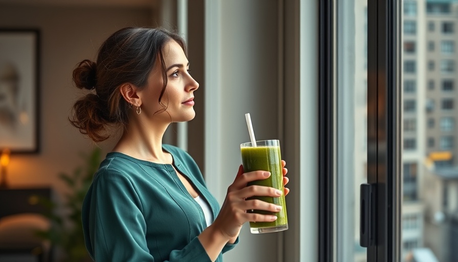 Woman holding green smoothie by window for gut health secrets.