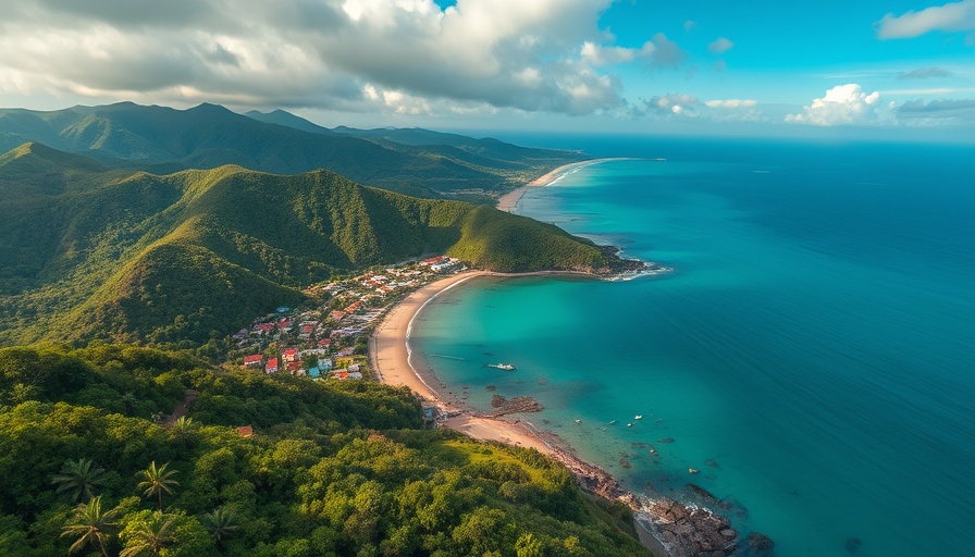 Stunning Costa Rica coastline, bright turquoise waters and lush greenery.