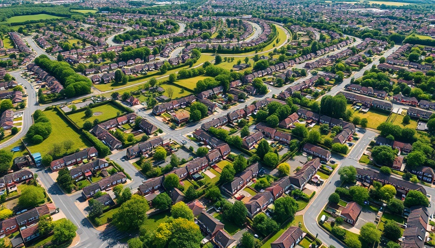Aerial view of Canadian suburban housing market landscape.