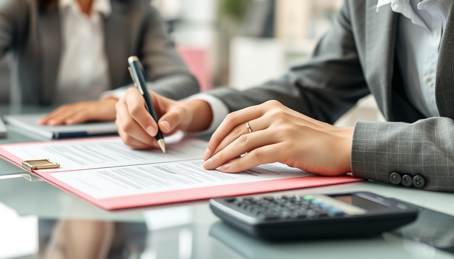 Loan origination surge Q2 2025: signing documents with calculator and folder.