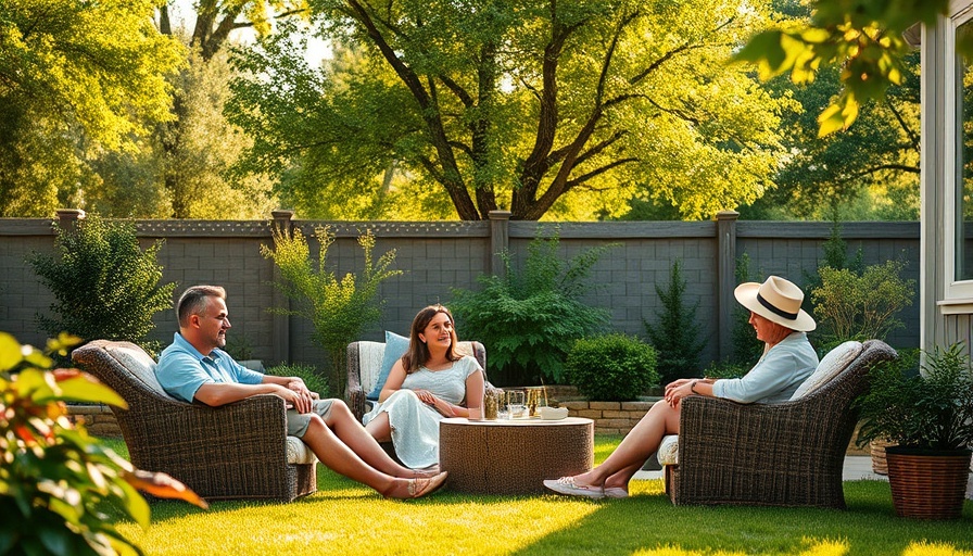 Family enjoying leisure in a cozy backyard setting with trees.