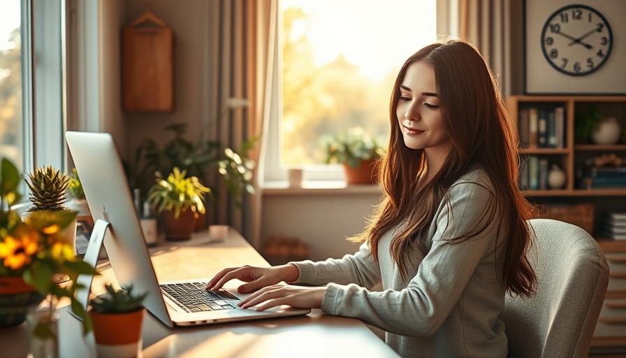 Cozy autumn workspace with a young woman practicing fall self-care rituals.
