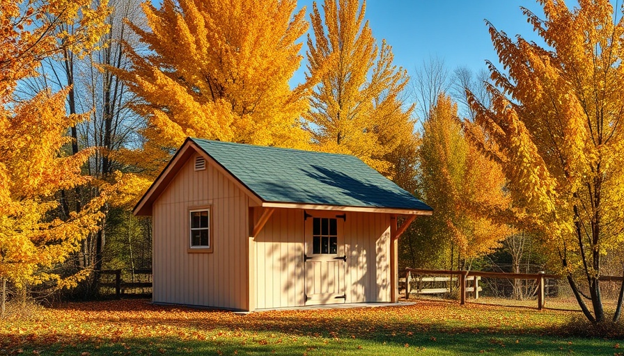 Build a stable shed on a sloped garden with autumn trees.