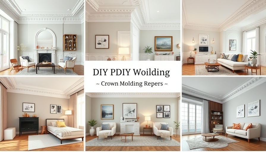 Collage of DIY crown molding ideas in various room styles