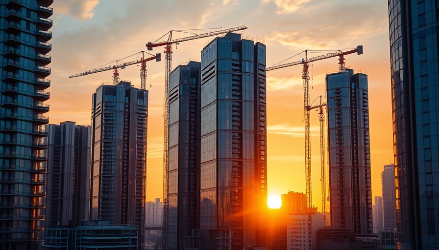Modern high-rise buildings with cranes at sunset in Canada, reflecting condominium market trends.