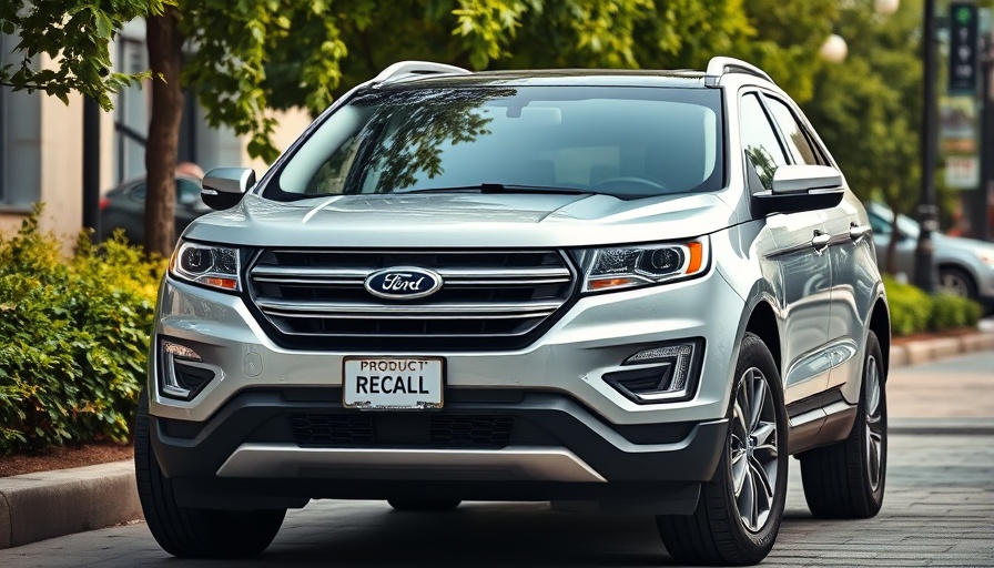 Ford SUV with product recall warning displayed, indicating safety issue.