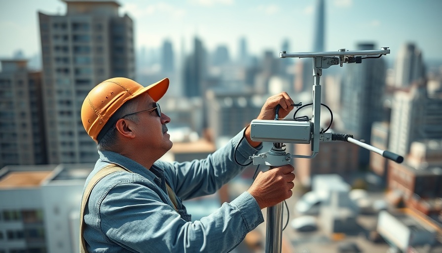 Worker adjusting outdoor antenna for free TV channels on rooftop.