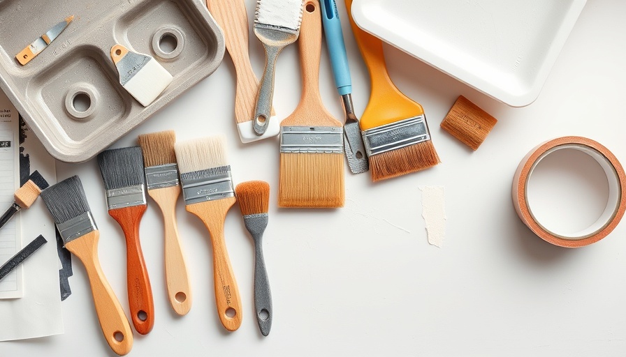Assorted painting tools with best paint edgers on white surface.