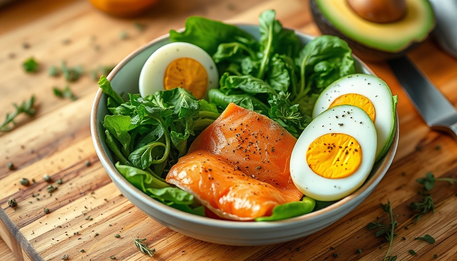 Smoked Salmon Breakfast Bowl with fresh greens, eggs, and avocado.