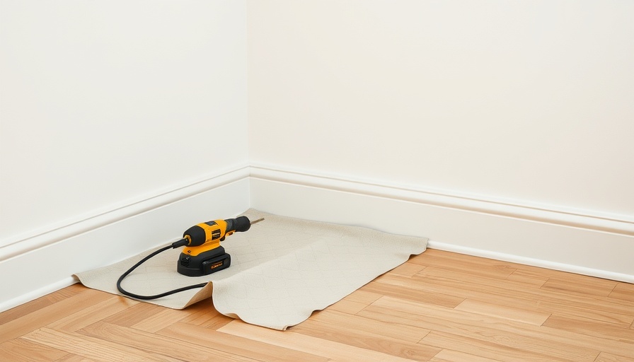Baseboards installation setup with power tool.