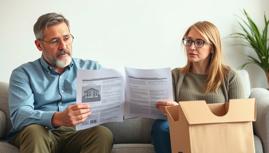 Couple examining red flags in a house offer with moving boxes around.