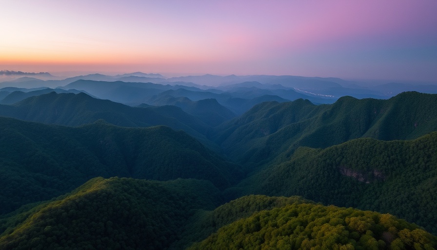 Luxurious natural scenery of green mountains and forest landscape.