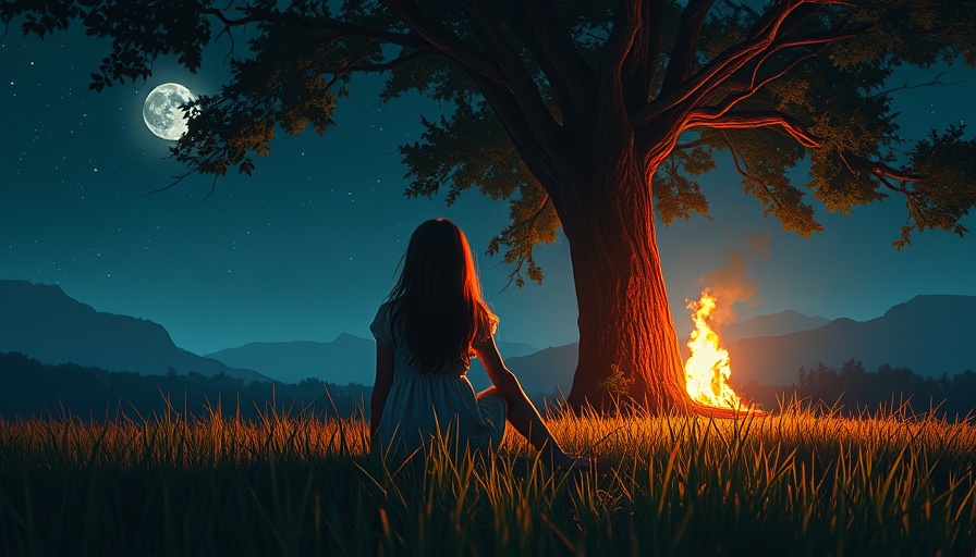 Woman letting go of revenge under starry sky.