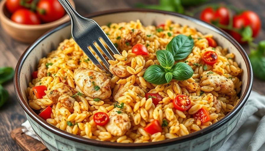 Delicious Greek Chicken Orzo Casserole with vibrant ingredients.