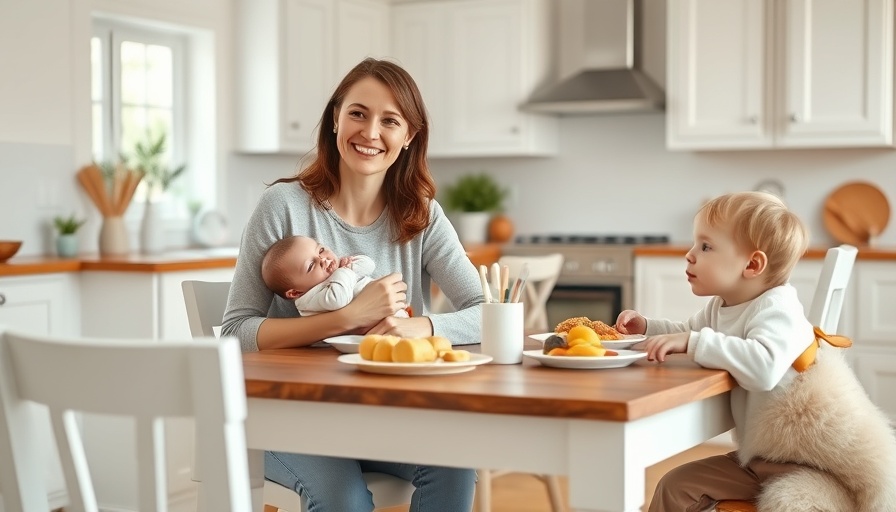 Motherhood moments: a mother dining with children and a dog.
