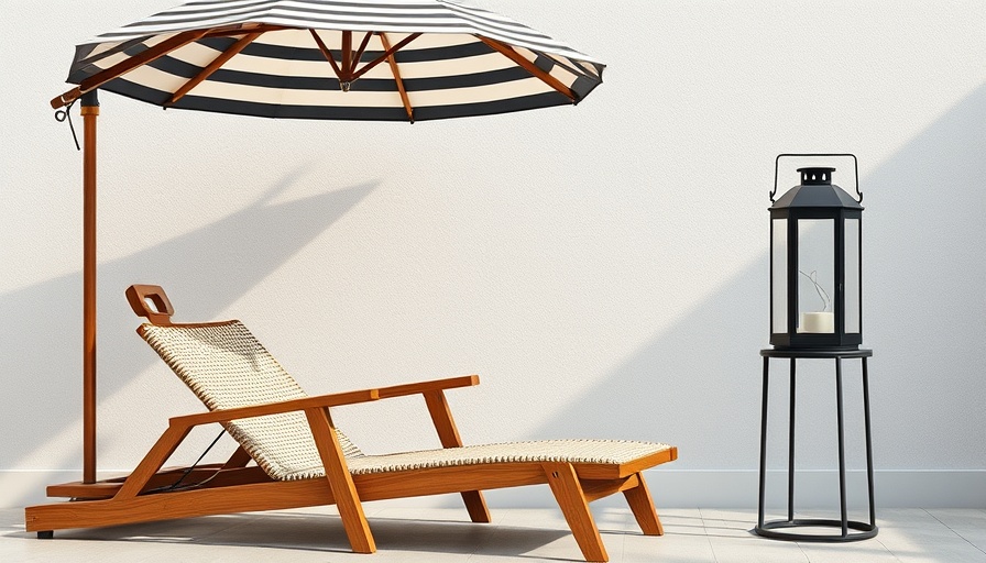 Stylish outdoor set from West Elm outlet showcasing lounge chair and umbrella.