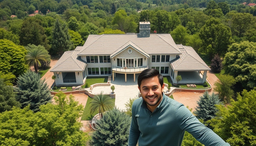 Jen Hawkins mansion construction update with couple and aerial view.